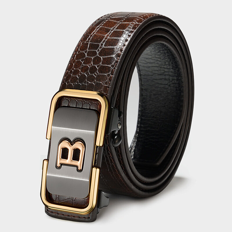 Automatic Buckle Genuine Leather Belt For Middle-aged