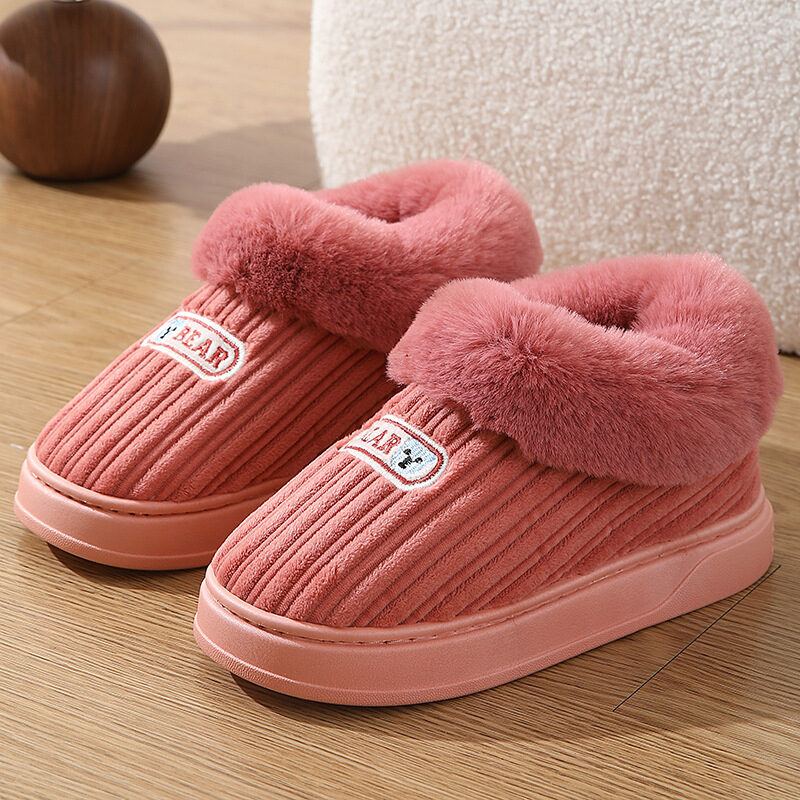 Winter Warm House Slippers Woman Plush Covered Heel