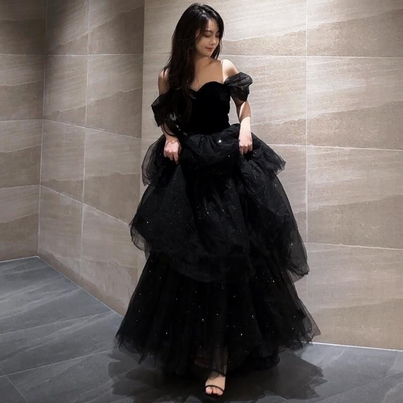 Black Evening Dress Light Luxury Minority French Style