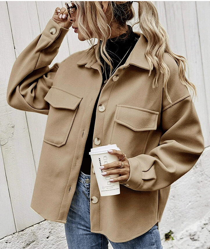Winter Coat Women Lapel Single-breasted Thickened Solid Color