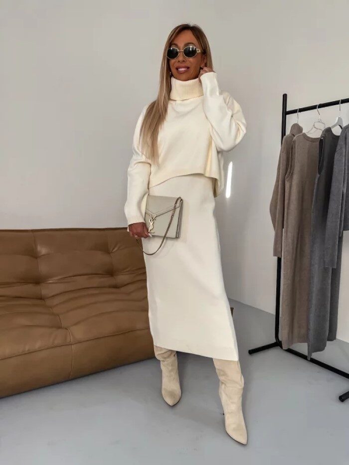 2pcs Sweater Suit Winter Fashion Turtleneck Pullover