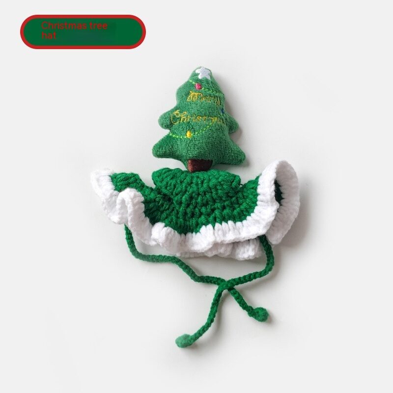 Christmas Tree Pet Head Cover Crocheted Hand-woven Cat