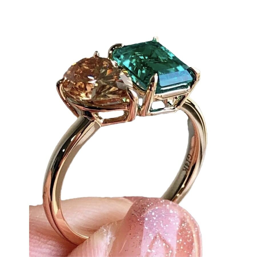 Fashion Jewelry Creative Double Main Stone Lady Green