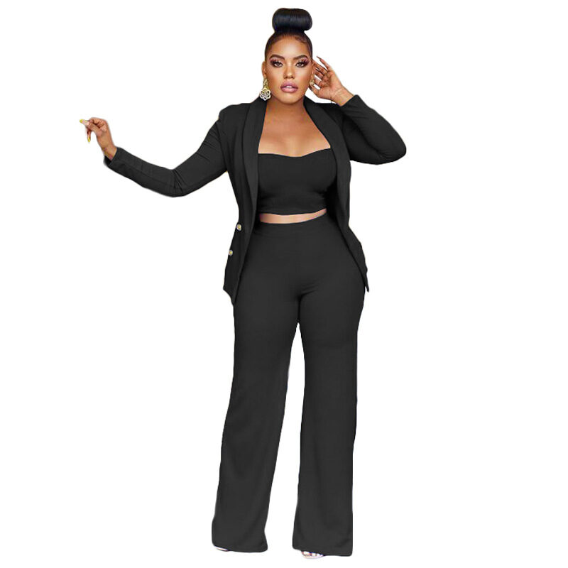 Suit Jacket Vest Wide Leg Pants Three Piece