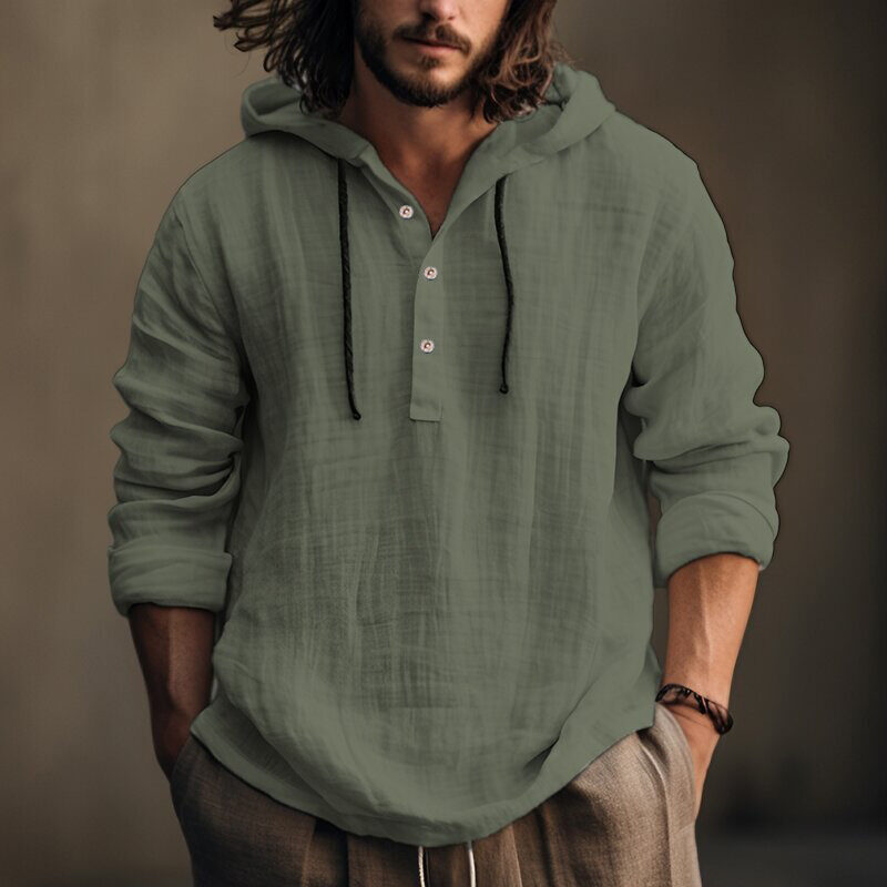 New Wish Cotton Linen Shirt Hooded Sweater Long