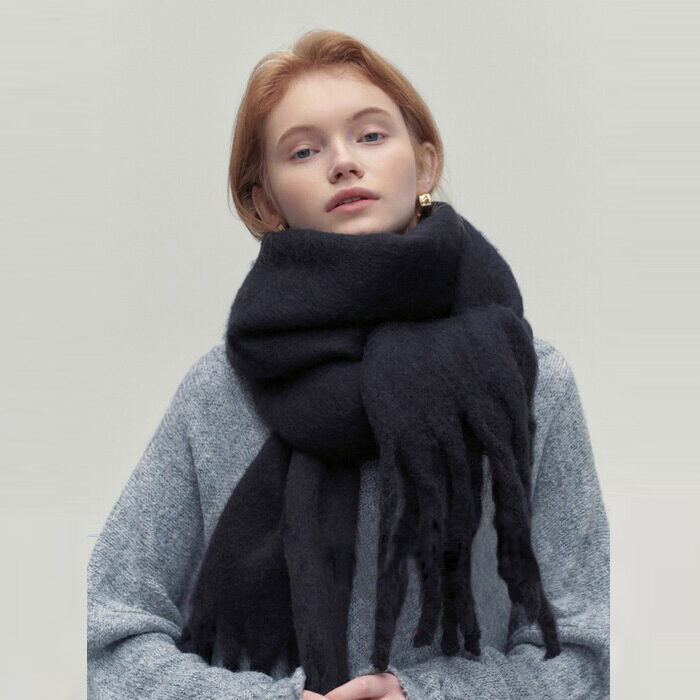 Winter Solid Color Scarf With Tassel Ins Style
