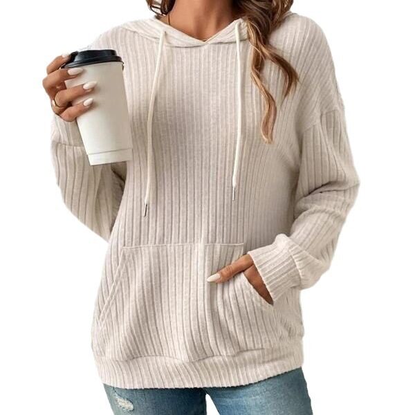 Fashion Drawstring Long-sleeved Hooded Sweatshirt With Pockets Solid