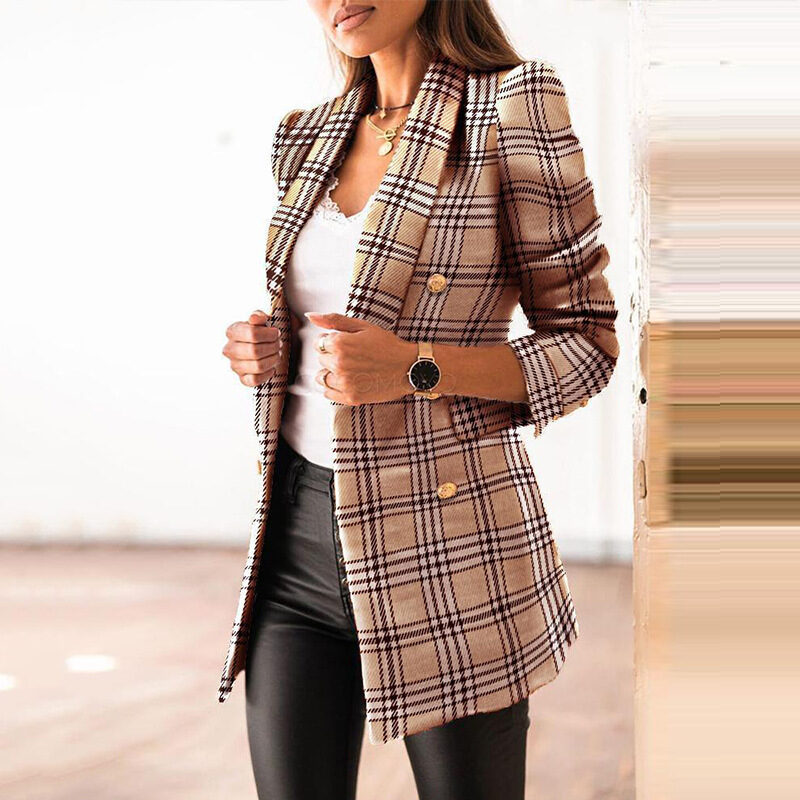 Spring Fashion Printed Long Sleeve Double Breasted Blazer