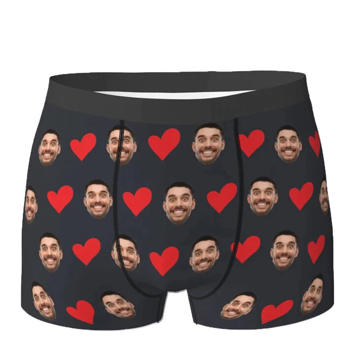 Personalized Face Photo Underwear Heart Boxer Briefs Men