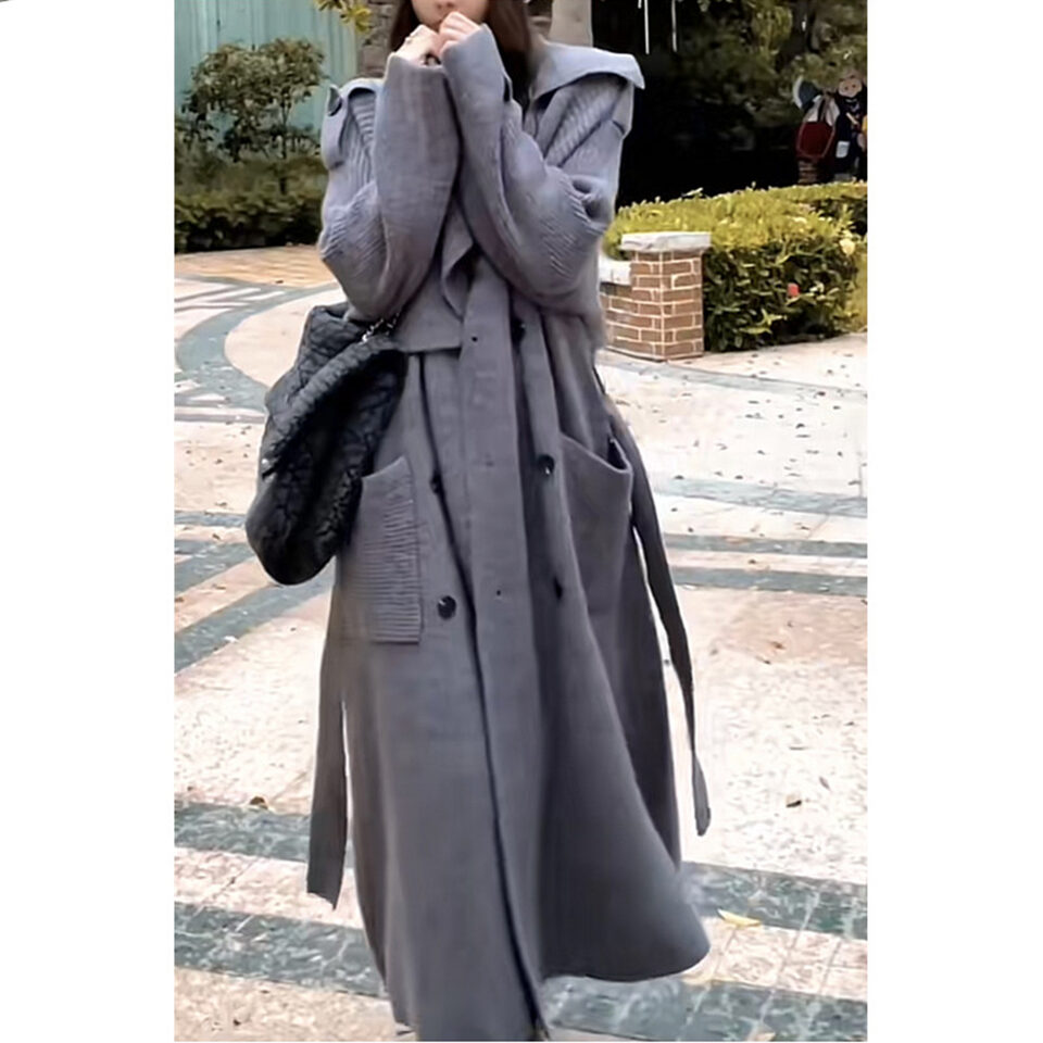 High-end Thickened Long Heavy-duty Windbreaker Sweater Jacket