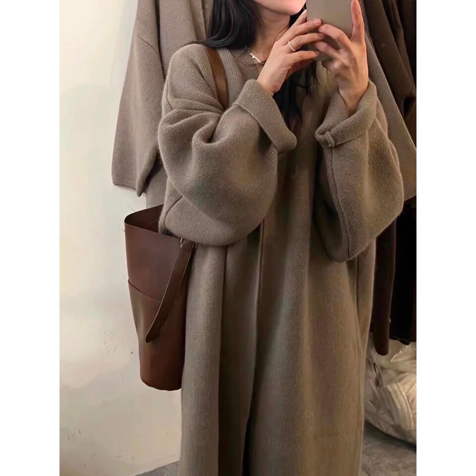 Khaki Knitted Cardigan Sweater