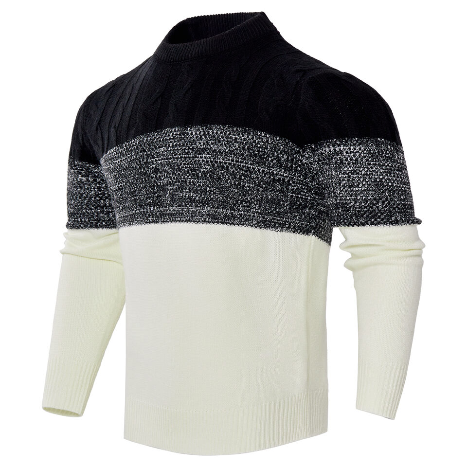 Men's Casual Color Block Long Sleeve Cable Knit