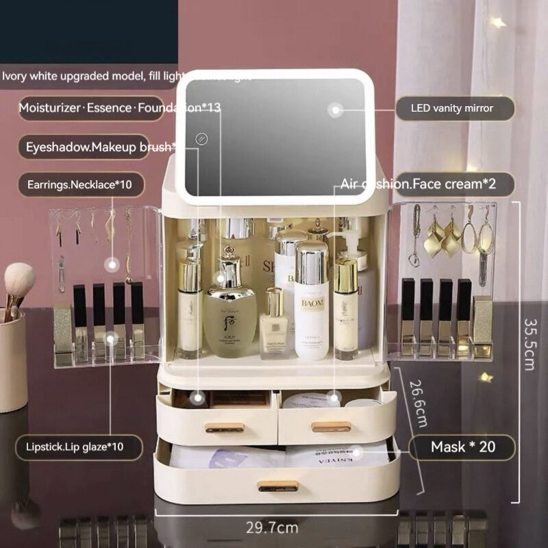 Mirror Integrated Light Desktop Large Capacity Lipstick Skin