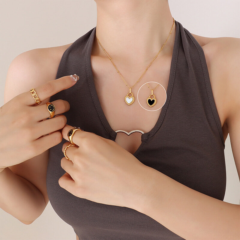 Double-Sided Color Heart-shaped Necklace Ins Style Niche Design