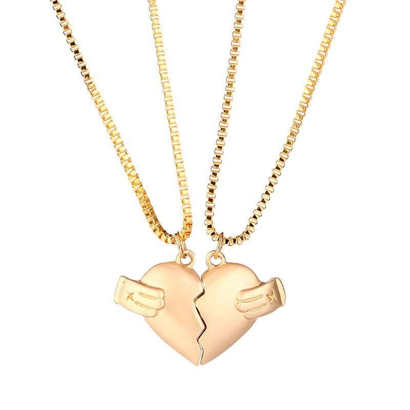 Creative Magnet Love Necklace 2pcs Heart-broken Shape Men