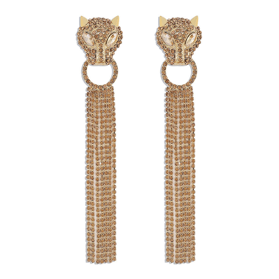 Personalized Leopard Head Earrings With Tassel Rhinestones Trendy