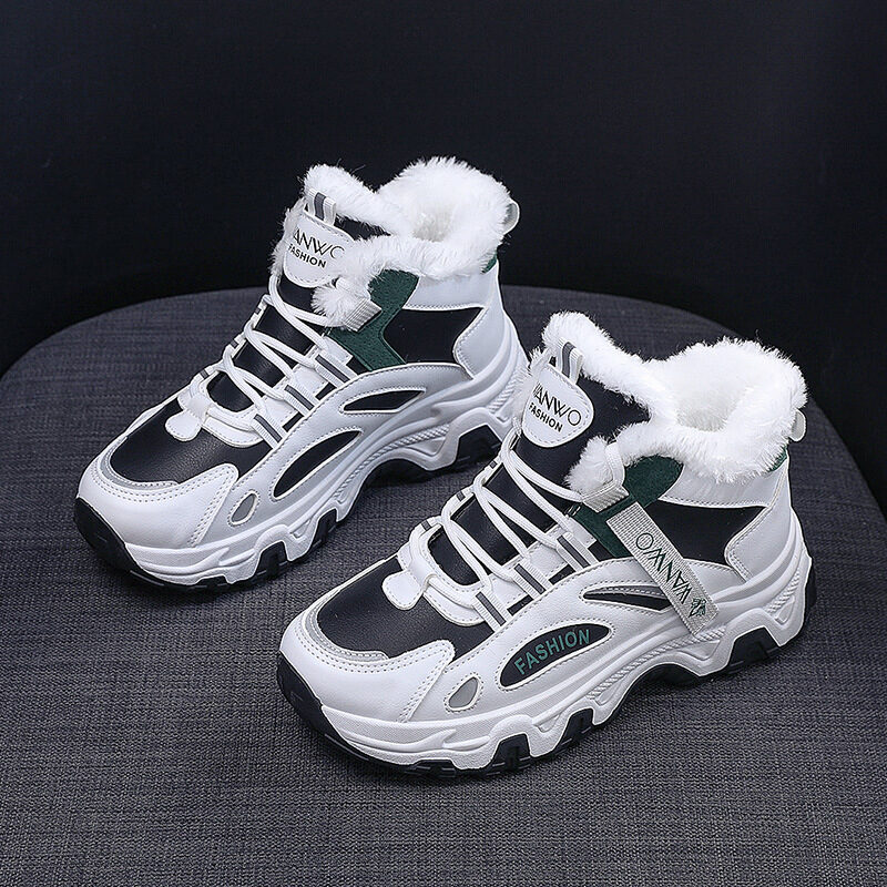 Fashion Black White Lace-up Sneakers Winter Warm All-match