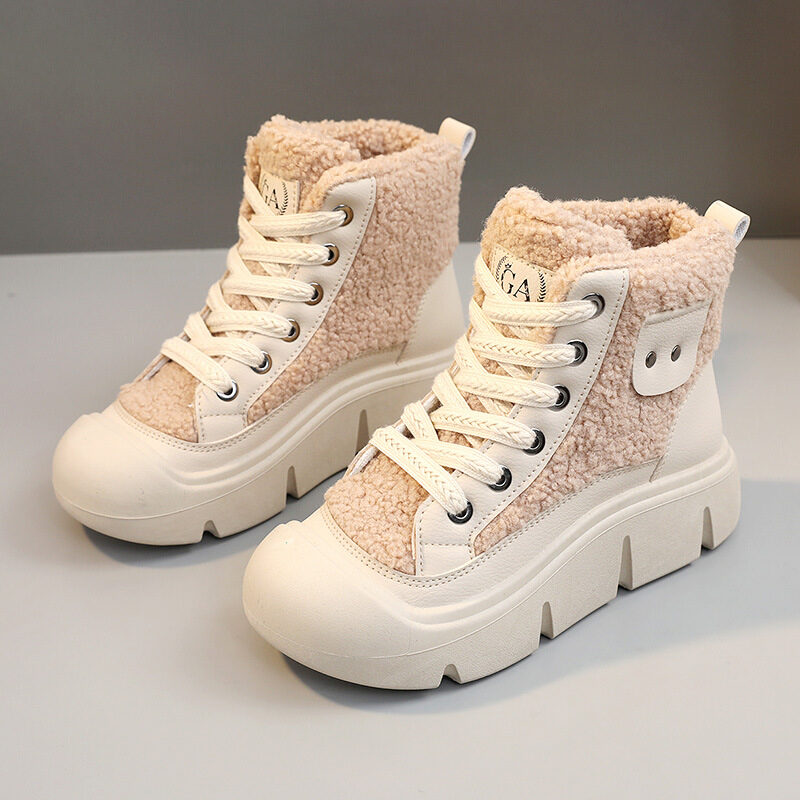 Lace-up High-top Flat Shoes For Women Winter Warm