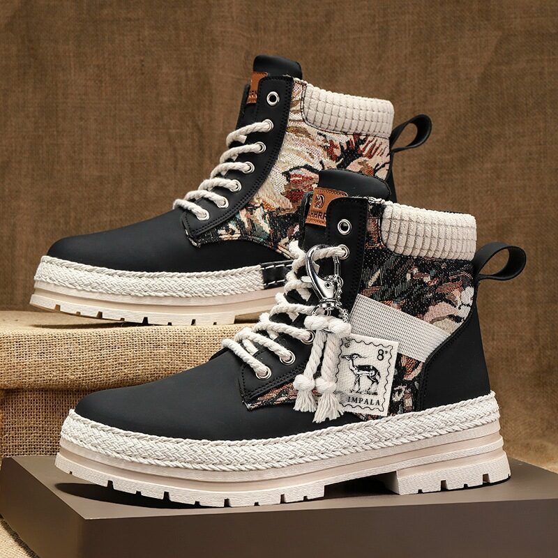 Men's Print Boots Autumn And Winter High-top British