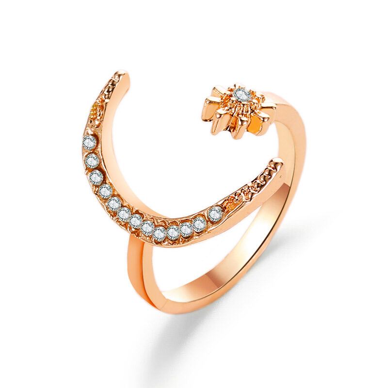 Moon And Star Opening Rings Fashion Rhinestones Personalized