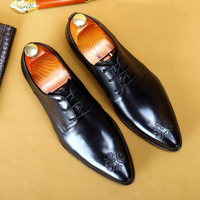 Men's Breathable Leather Pointed Carved Business Formal Wear