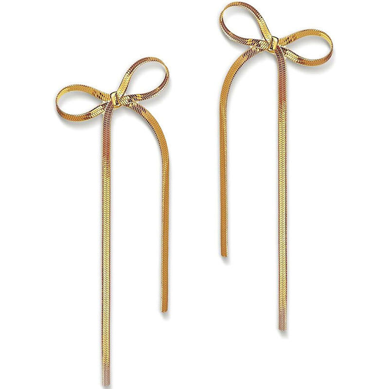 Stainless Steel Jewelry Non-tarnish Herringbone Bow Earrings Hypoallergenic
