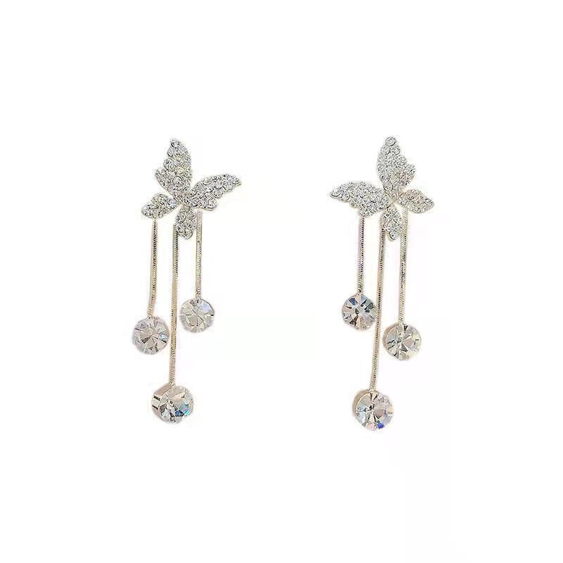 Fashion Jewelry Shiny Butterfly Rhinestone Drop Dangle Earrings