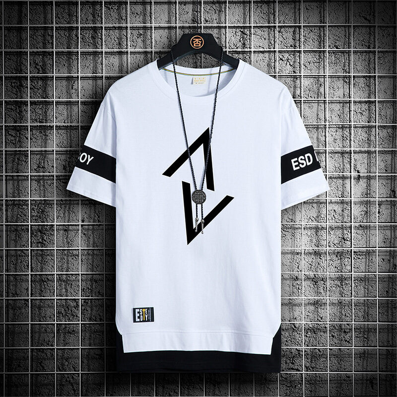 Summer New Fake Two-piece Printed Short-sleeved T-shirt Men