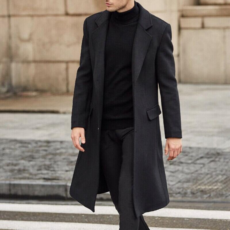Men's Long Trench Coat Woolen