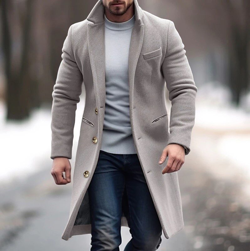 Winter Lapel Trench Coat Fashion Pocket Single Breasted