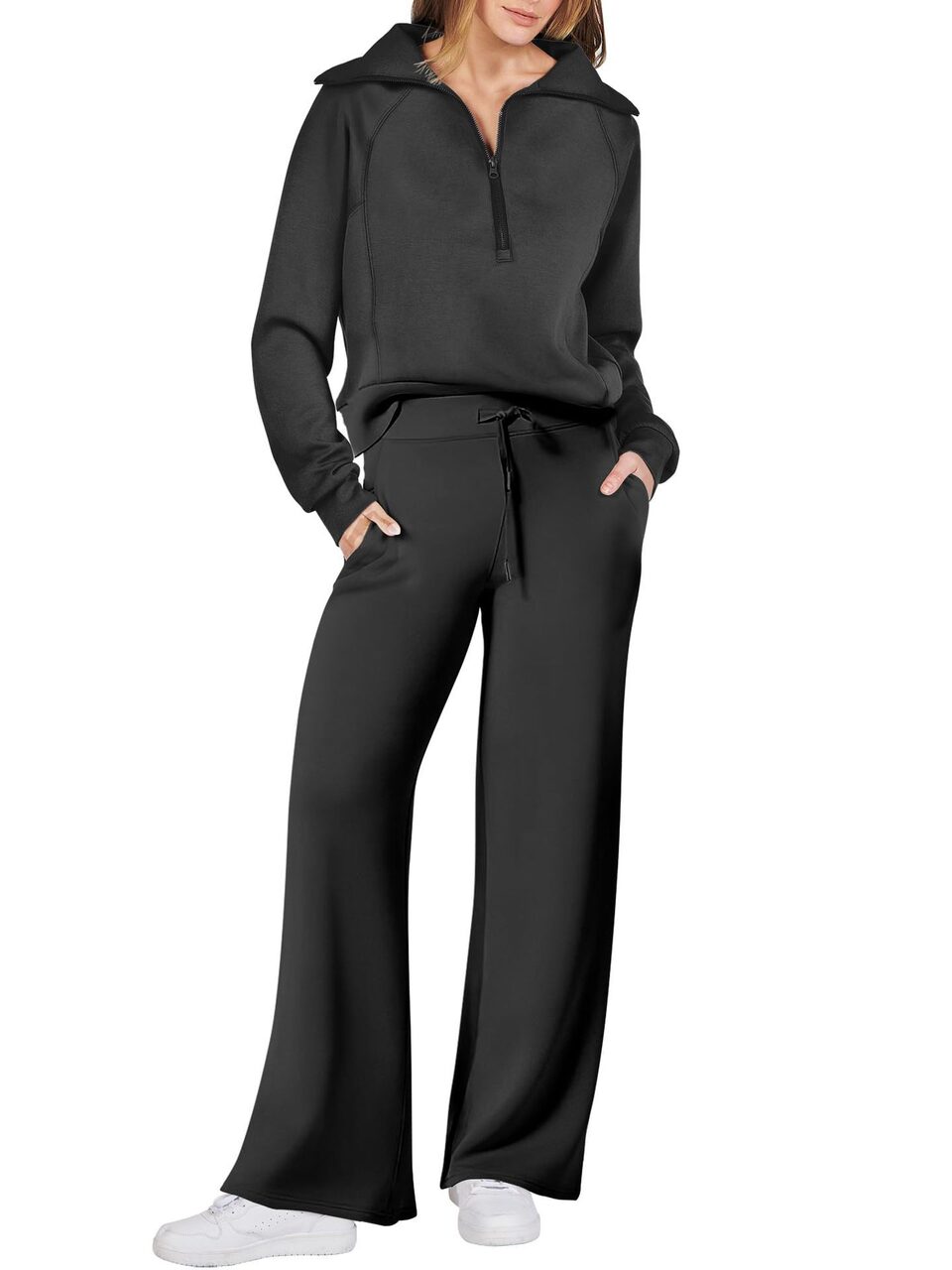 Leisure Sports Suit Long-sleeve Zipper Sweatshirt Wide Leg