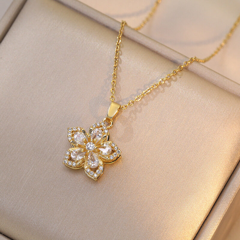 Ins Rhinestones Flowers Necklace Fashion Unique Rotatable Women's