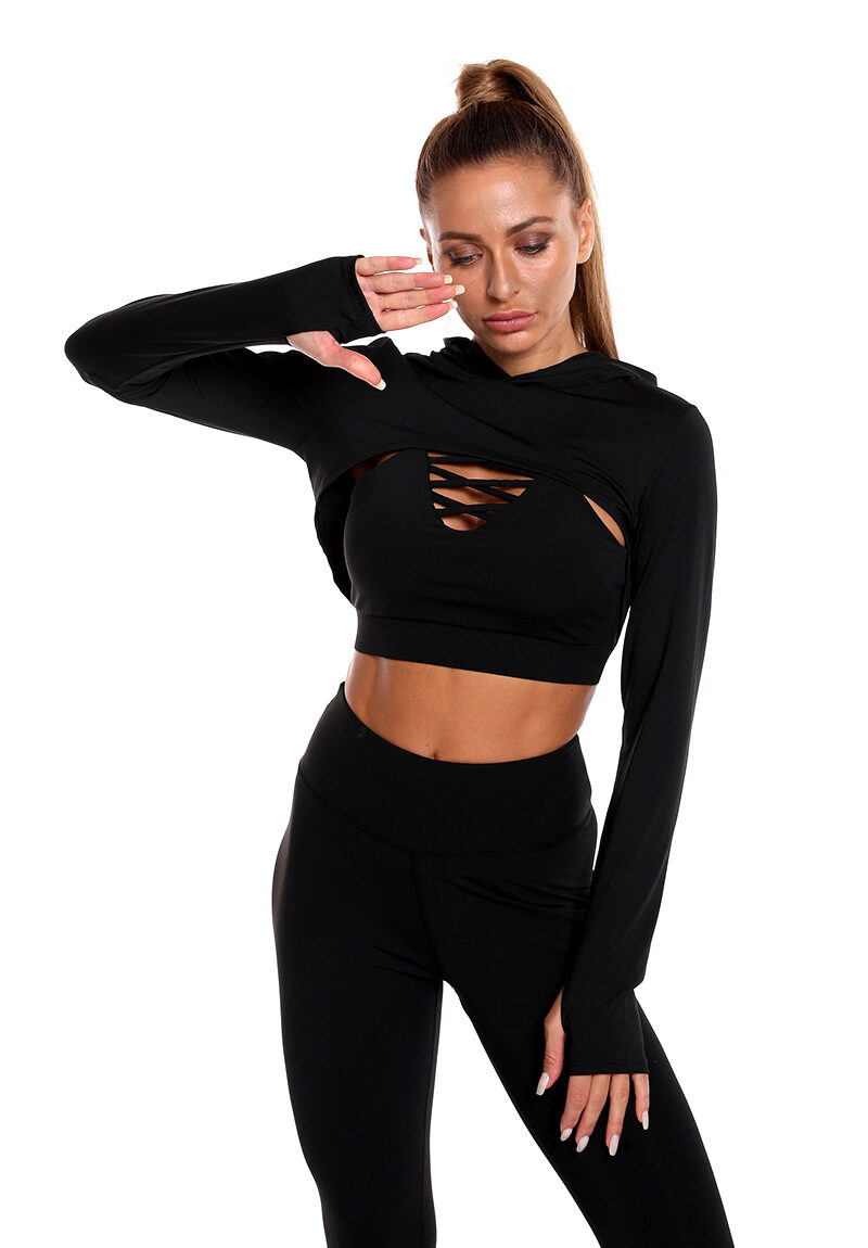 3pcs Sports Suits Long Sleeve Hooded Top Hollow