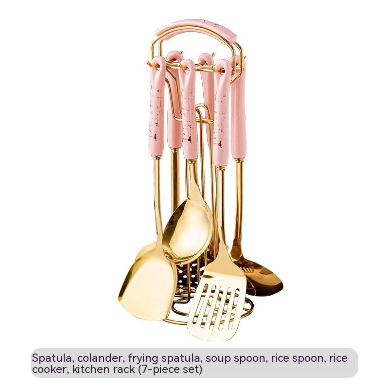 Light Luxury Kitchenware Cooking Seven-piece Ceramic Handle Stainless