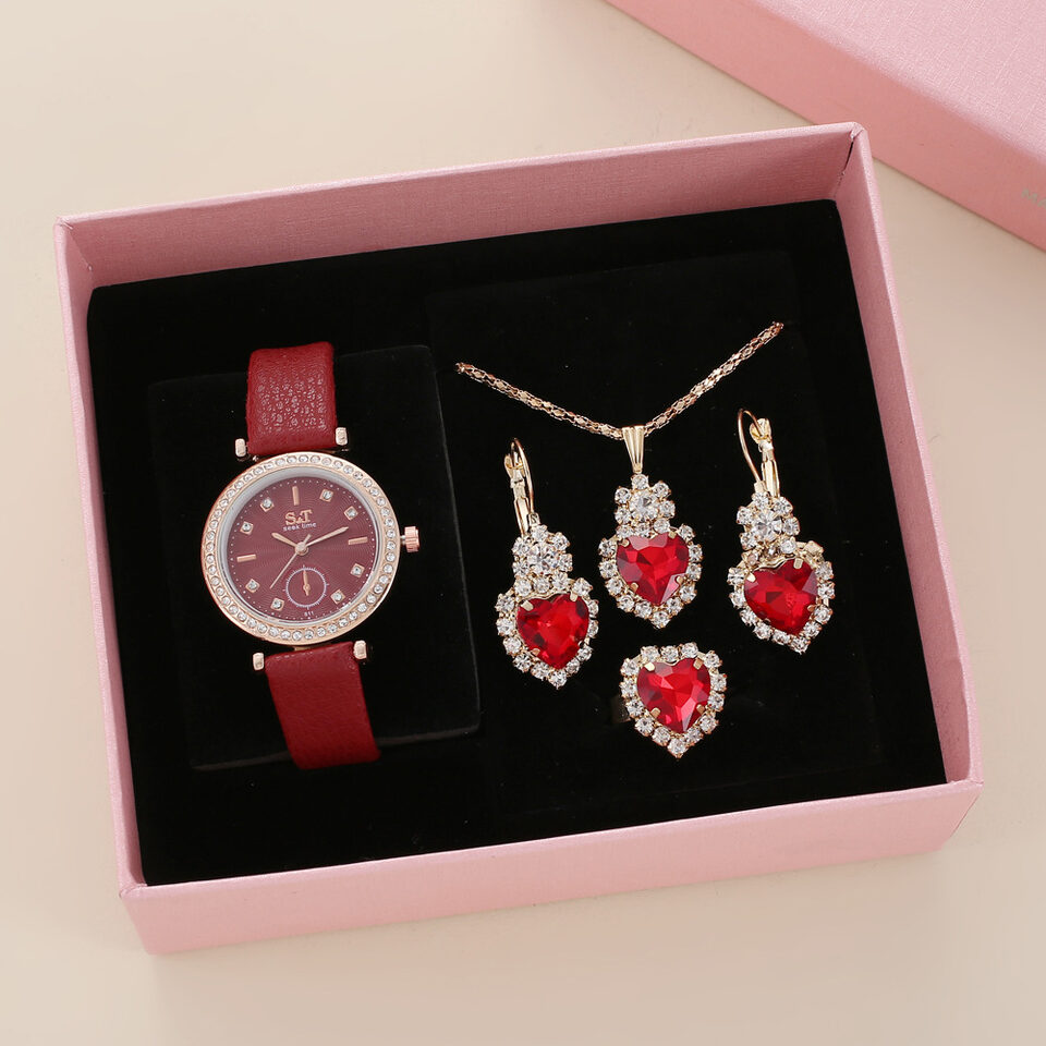 Women's Fashion All-match Diamond Belt Quartz Watch 4-piece