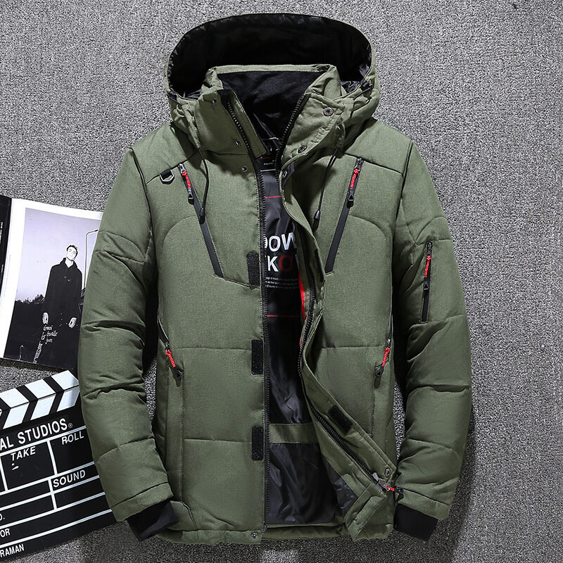 Men's Short Winter Thick White Duck Down Hooded