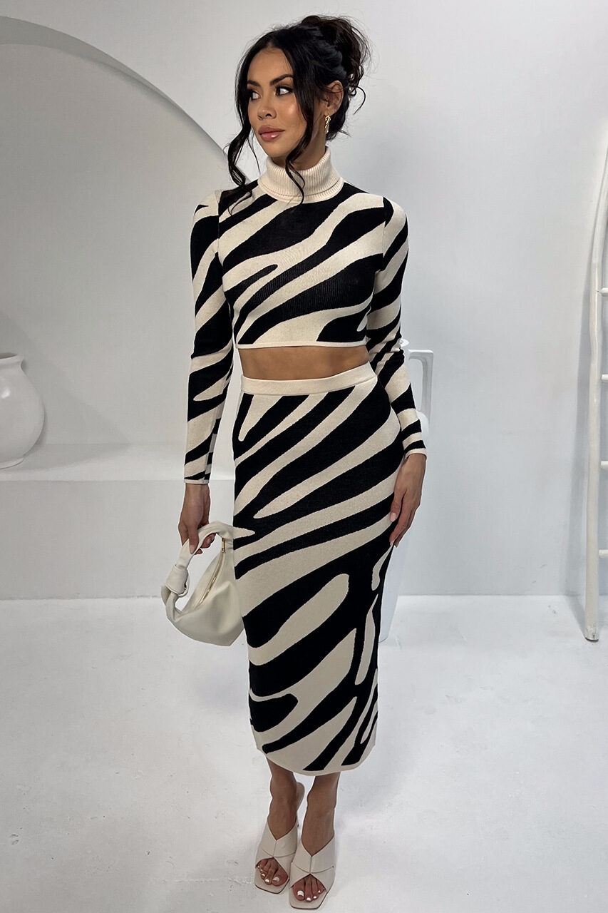 Top Striped Slim-fit Sheath Skirt Knitting Suit