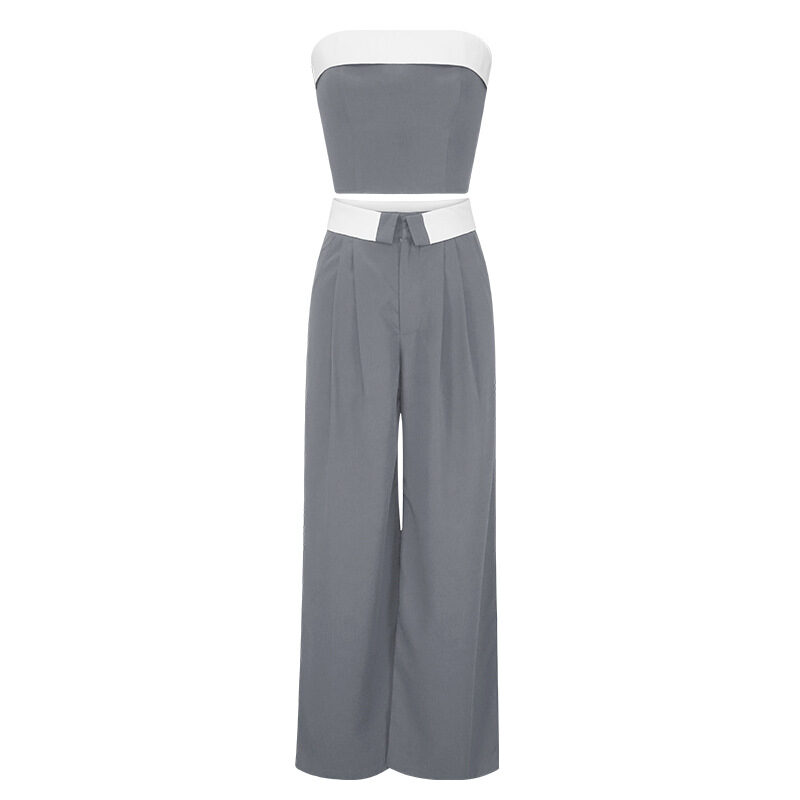 Contrast Color Vest Wide-leg Suit Pants Fashion Casual