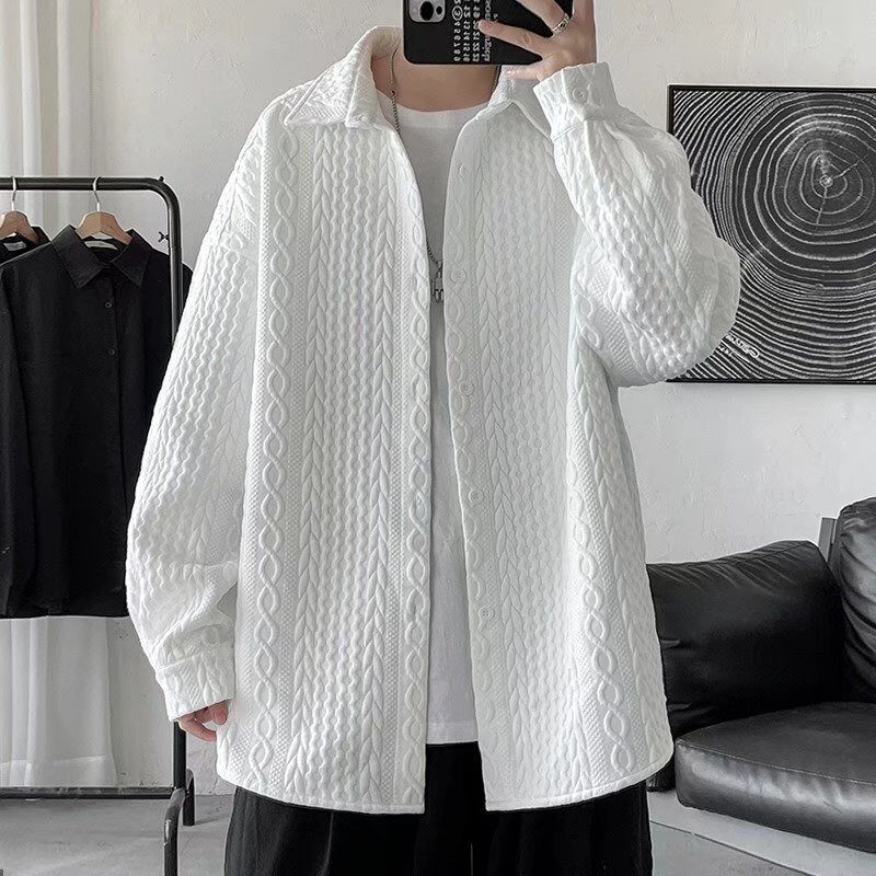 Embossed Shirt Men Loose Lapels Coat
