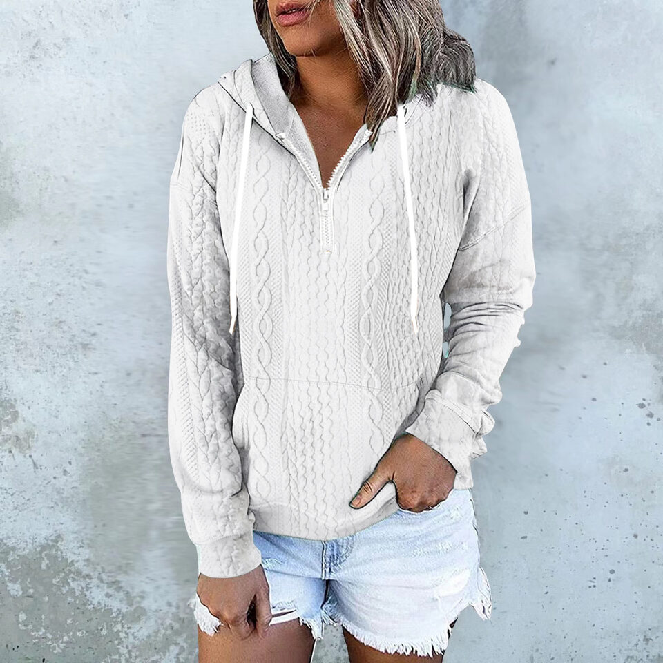 Twist Texture Design Hoodie Drawstring Sweatshirt Fashion Women