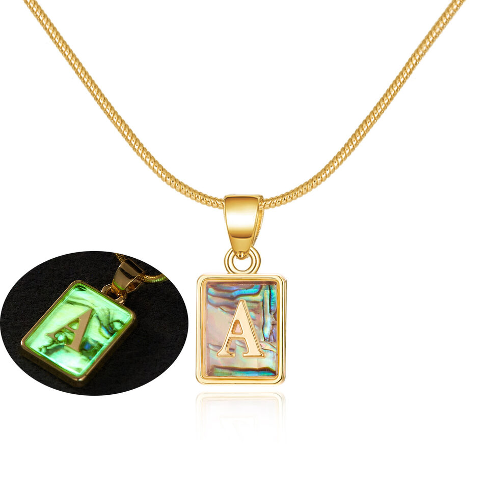 26 Letter Square Necklace Colorful Shell Luminous Pendant
