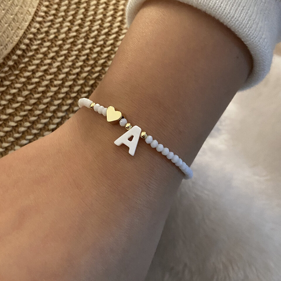 26 Letters White Shell Beaded Bracelet Women Metal