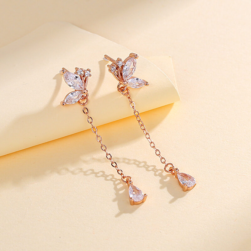 S925 Butterfly Zircon Tassel Earrings Women's Niche Exquisite