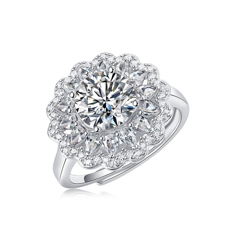 S925 Silver Moissanite Ring Flowers Female New Trendy