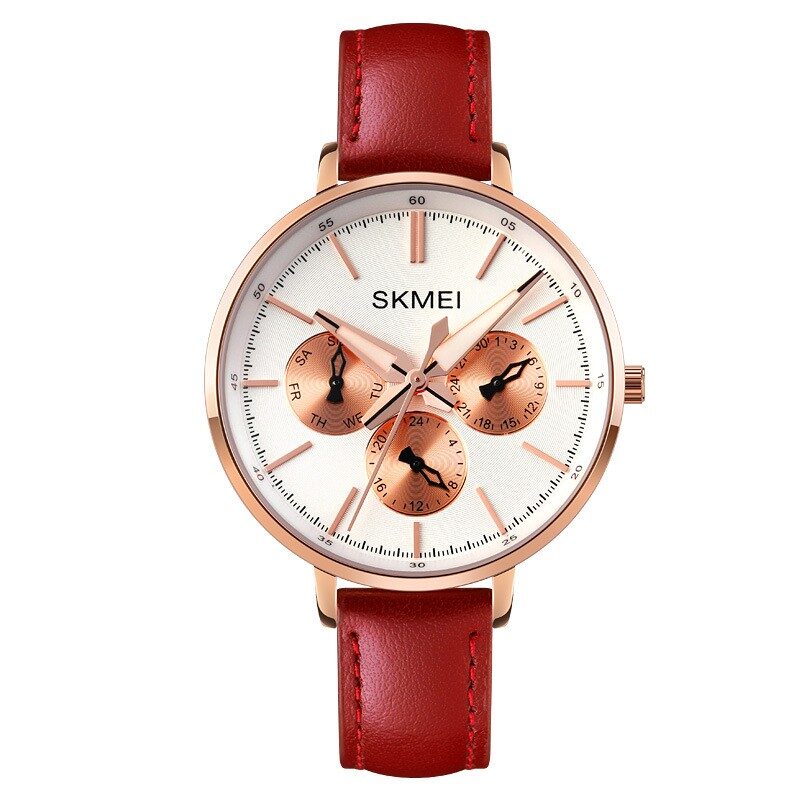 Fashion Six-pin Genuine Leather Women's Retro Round Quartz
