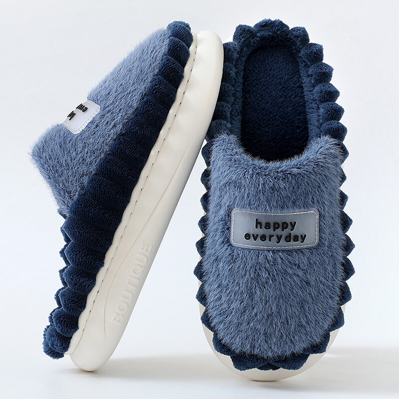 Home Slippers For Men Thick-soled Color-block Letters Fluffy