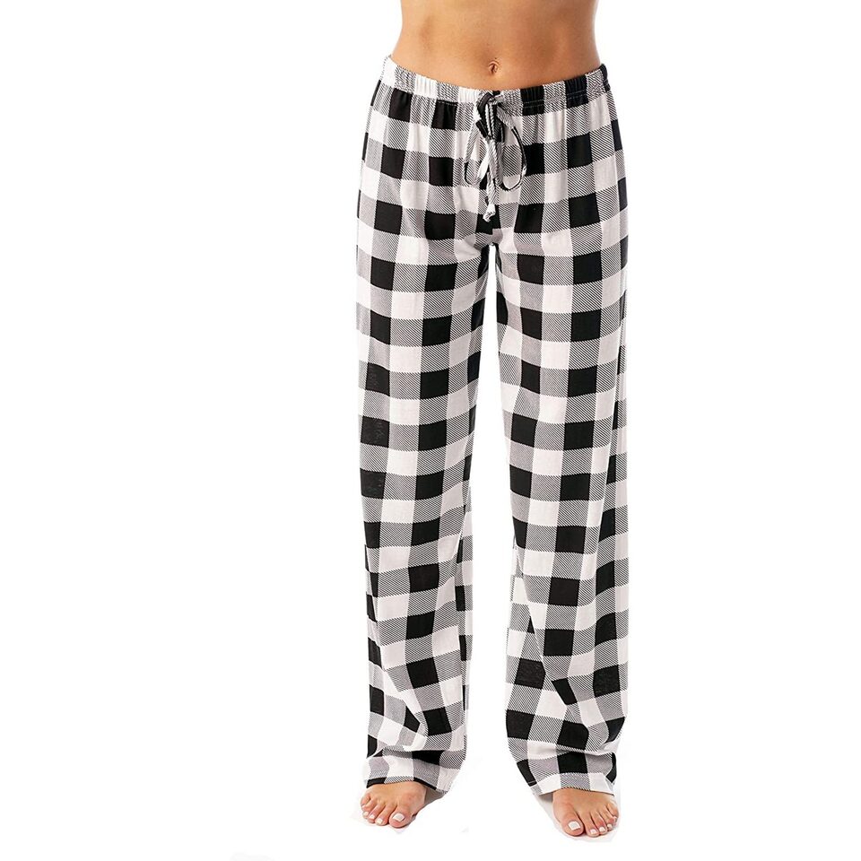 Drawstring Plaid Print Trousers Casual Loose Sports Home