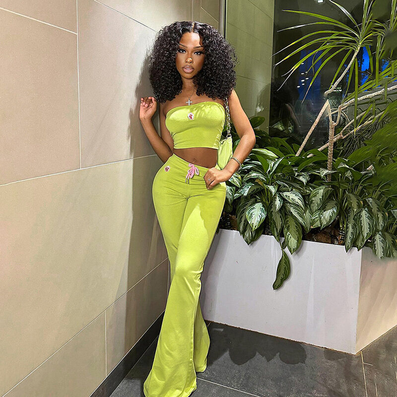 Fashion Summer Suit Embroidery Tube Top And High