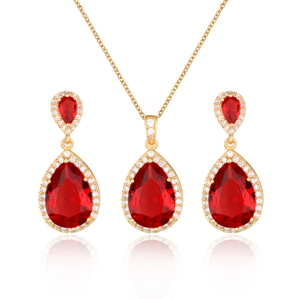 Bright Big Zircon Water Drops Necklace Eardrops Suit