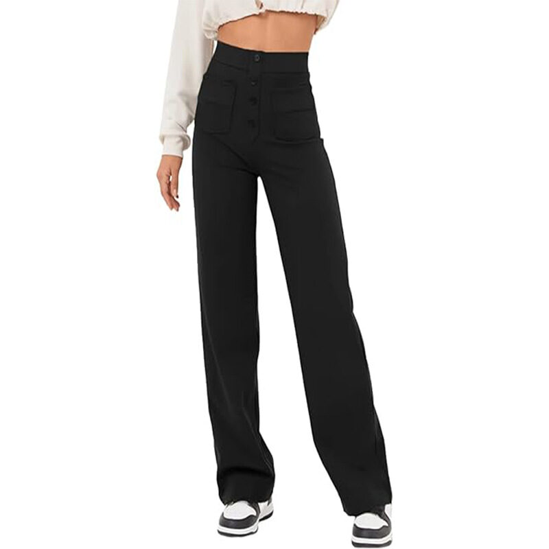 High Waist Trousers With Pockets Casual Loose Wide